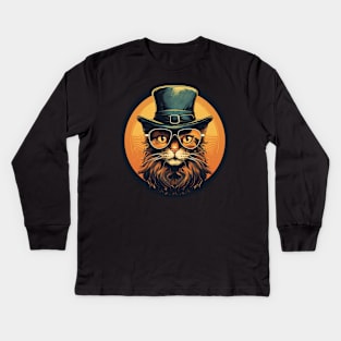 High Society Retro Cat in Glasses and Top Hat Kids Long Sleeve T-Shirt